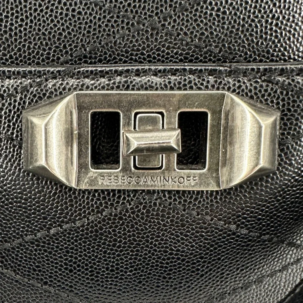 Rebecca Minkoff Je T'aime Work Tote Shoulder Bag Black‎ Diamond Stitched Leather